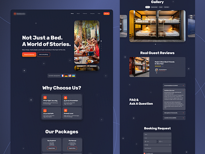 Landing page booking dark hostel landing page modern rounded simple space trendy web