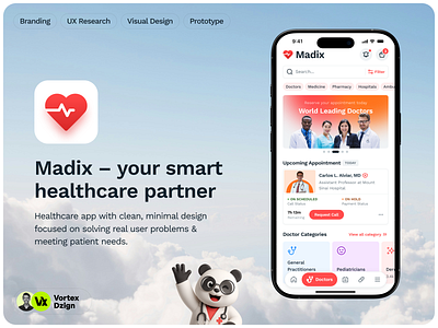 Madix – Your All-in-One Digital Healthcare Companion behance case study cleanui designerzafor doctor booking figma design healthcare mobile app madix medical app mobile app design mobile app ui telemedicine app trending new ui ui design ui ux design user interface ux case study vortex dzign