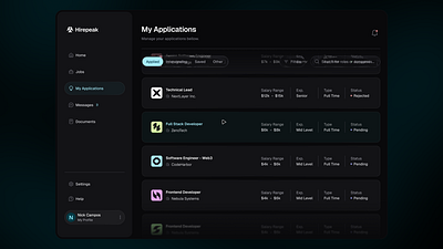 Job board UI Design application dark mode designexploration inspiration interaction job job board liquid glass modern ui platform product design
