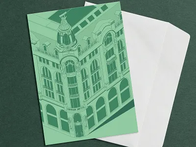 Postcard print | Singer House design green illustration isometric architecture isometry russia saint petersburg vector