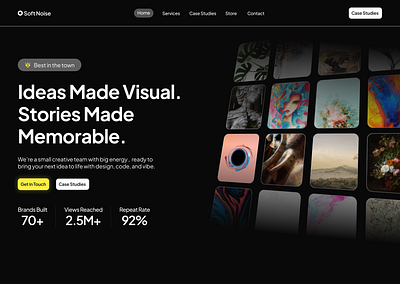 Creator | Art | Studio landing page art showcase branding clean clean landing page creators landing page dark mode design graphic design landing page saas studio landing page ui web design