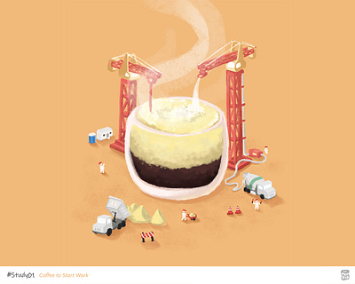 Coffee to Start Work artwork cartoon coffee concept art construction digital art drawing fine art illustration