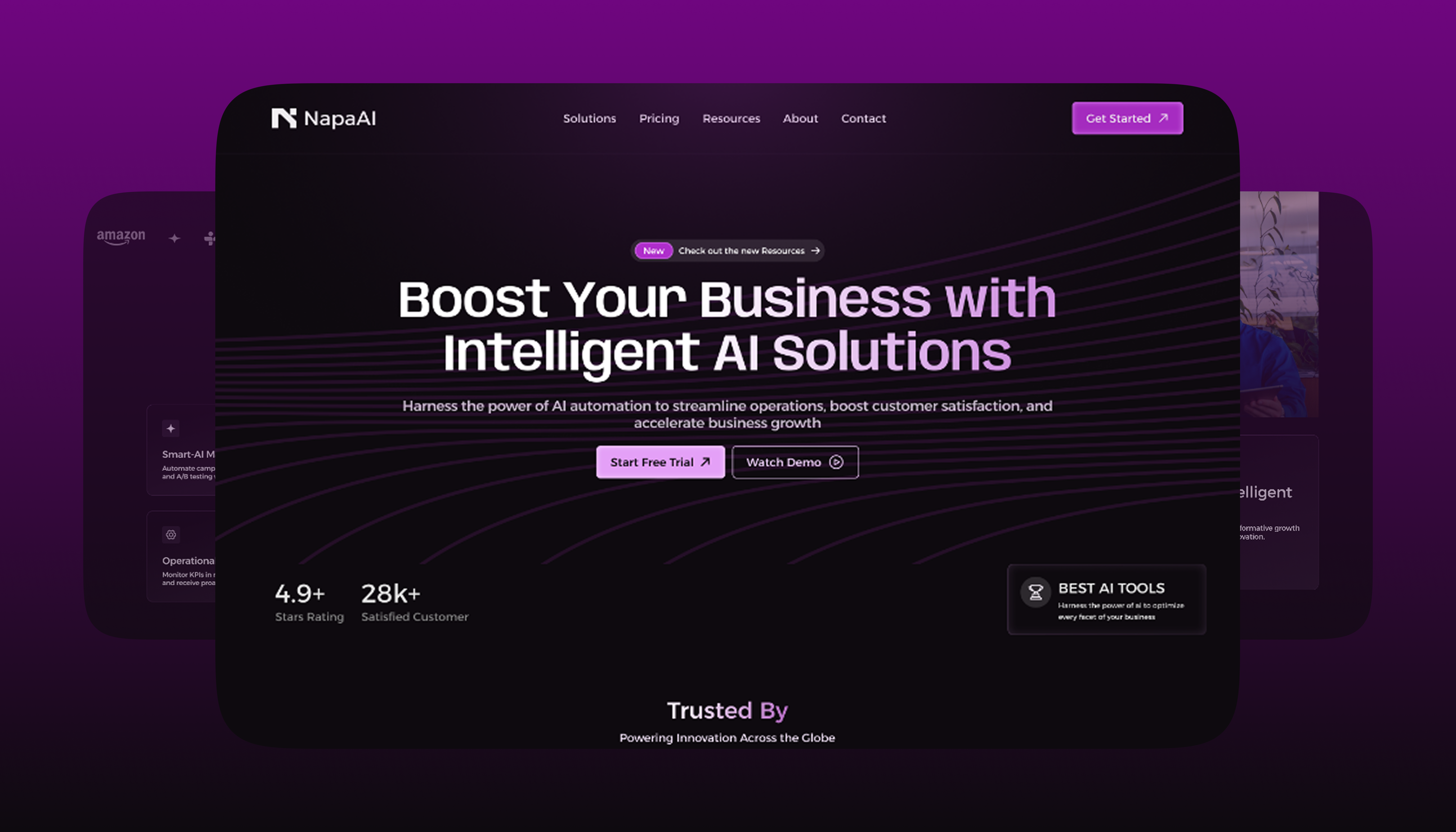 NapaAI – AI Solutions Landing Page ai ai landing page branding business business automation business intelligent dark mode figma framer home page marketing ai minimal modern modern design no code builder saas service startup ui web design