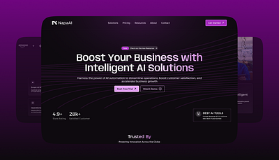 NapaAI – AI Solutions Landing Page ai ai landing page branding business business automation business intelligent dark mode figma framer home page marketing ai minimal modern modern design no code builder saas service startup ui web design