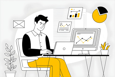 Working time at office - Vector illustration abstract animation app branding colorful creative design graphic design illustration job logo media ui ux vector web