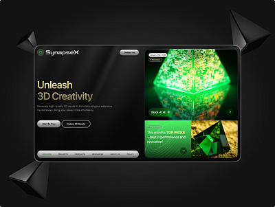 SynapseX - Web Design Landing Page (Hero section) 3d web interface ai startup design animation branding conversion focused design dark mode ui futuristic landing page graphic design hero section ui interactive web design minimalist ui design modern saas landing modern web design neon gradient ui saas web design ui webflow hero design