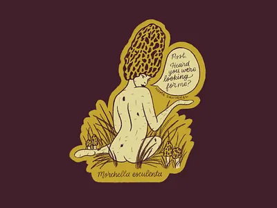Morel Lady botanical coy dirty fairy foraging forest grass hand drawn hand lettering illustration lettering morel mushroom pinup sexy vintage woman
