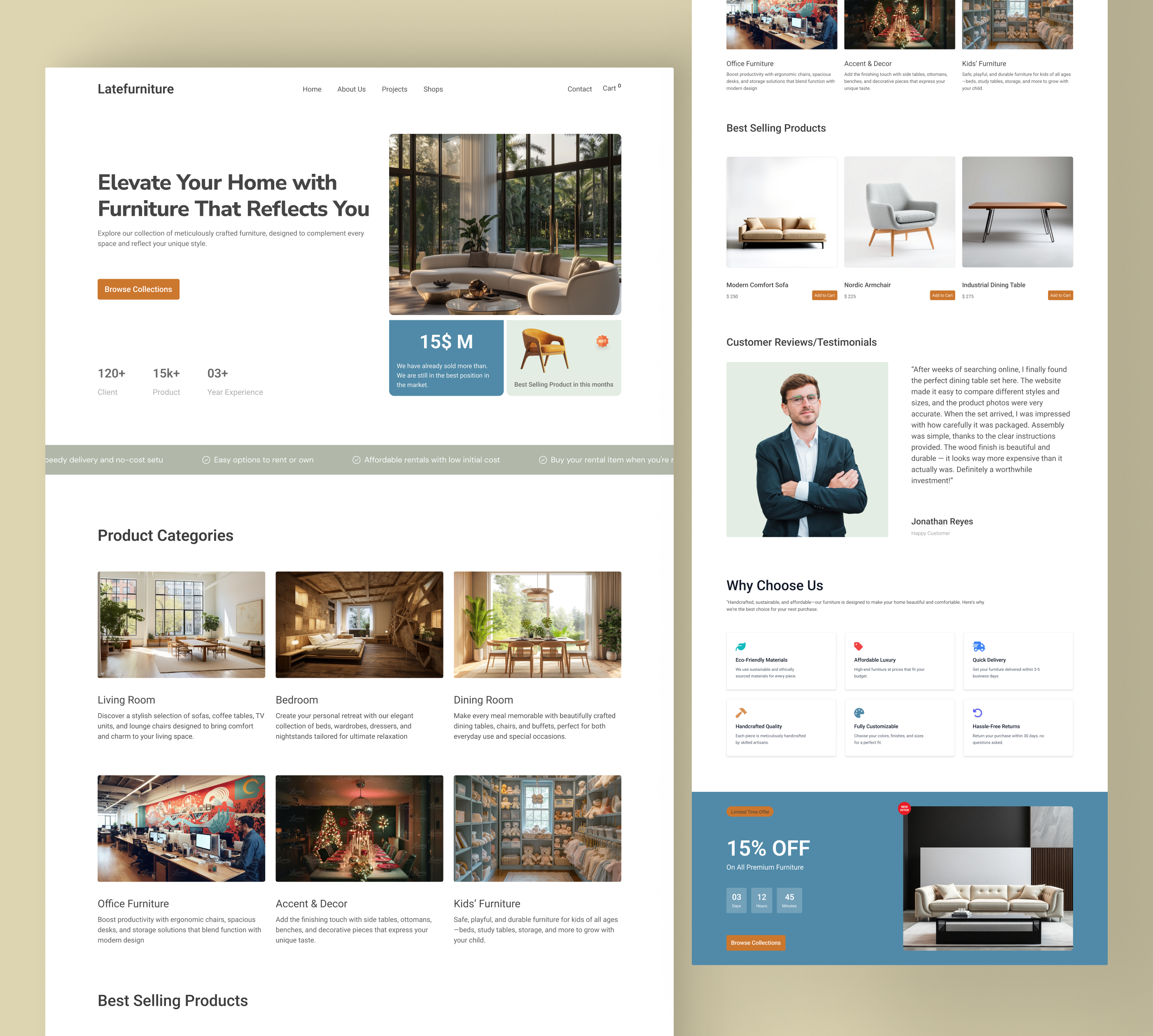 Latefurniture - Home Decor E-commerce Landing Page UI Design best design clean design digital product e commerce figma furniture home decor homepage landingpage modern ui online store product design responsive design ui uiux user experience userinterface ux web design