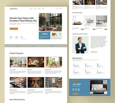 Latefurniture - Home Decor E-commerce Landing Page UI Design best design clean design digital product e commerce figma furniture home decor homepage landingpage modern ui online store product design responsive design ui uiux user experience userinterface ux web design