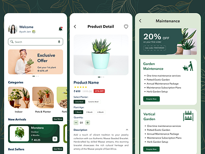 Redefining Plant Shopping & Maintenance app desing ecommercedesign gardeningapp greenapp mobiledesign plantcareapp ui uidesign