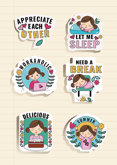Sticker pack “About me” illustration illustrator sticker pack