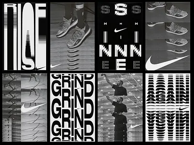 Nike Motion Typography Series athletic campaign brand energy campaign layout dynamic visuals graphics grind mindset gritty texture hero athlete kinetic typography monochrome style motion design motivational poster nike motion performance driven product identity sports branding sportswear branding training visuals urban aesthetic visual rhythm