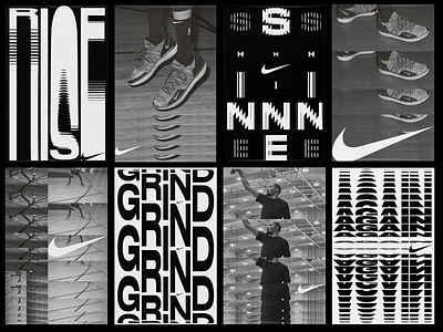 Nike Motion Typography Series athletic campaign brand energy campaign layout dynamic visuals graphics grind mindset gritty texture hero athlete kinetic typography monochrome style motion design motivational poster nike motion performance driven product identity sports branding sportswear branding training visuals urban aesthetic visual rhythm