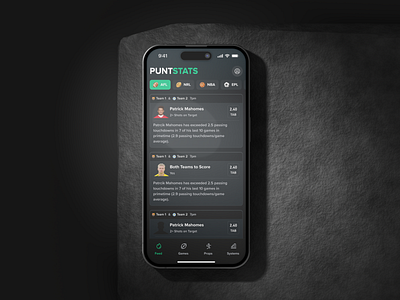 Immersive mobile interface that delivers real-time player stats appinterface bettingappdesign darkui designstudio mobileappdesign productdesign sportsapp uiforstats uxdesign
