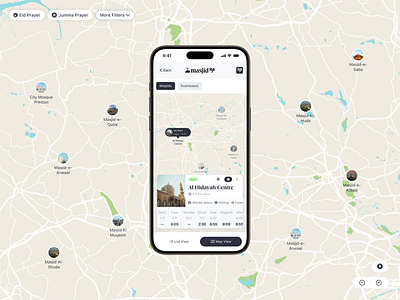 Masjid 247: Map & Dashboard Experience 247 app branding card cresent dashboard dome faith floating hiportfolio islam logo map masjid mosque muslim prayer search timing view