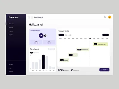 traces - Time Tracking app branding colours desktop invoicing minimal task manager time manager ui ux