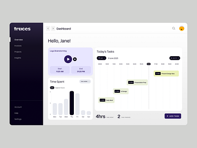 traces - Time Tracking app branding colours desktop invoicing minimal task manager time manager ui ux