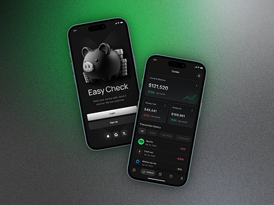 Dark Mode Finance Wallet — Easy Check clean clean interface dark dark mode dashboard finance app financial minimal mobile onboarding pig ui ui ux design ux wallet