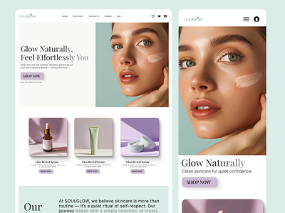Soulglow Website – Clean UI for a Modern Skincare Brand dribbleweeklywarmup figmadesign landingpage skincare skincarewebsite ui uiux webdesign websitelayout