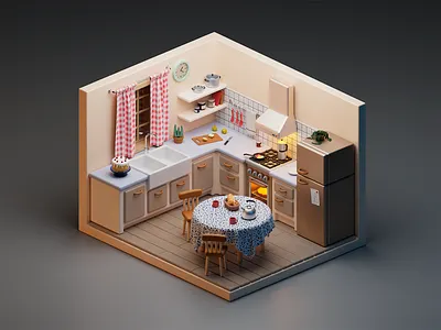 Tiny Kitchen 3d 3d modeling blender cube interior isometric kitchen marvelous designer pattern room