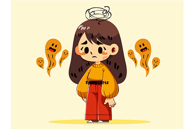 Mental Health with Cartoon Girl anxiety awareness background brain doctor education health healthcare healthy hospital medic medical mental mind patient psychological social stress wellbeing wellness
