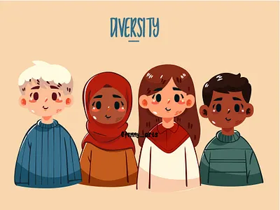 Diversity with Group of Cartoon Children boy cartoon character citizen culture different diverse diversity friends girl group harmony multicultural people set society solidarity supporter together unity