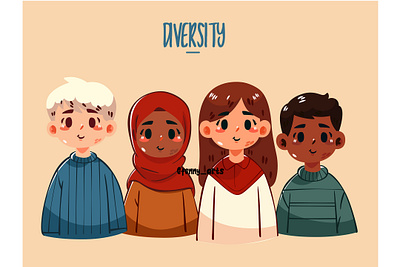 Diversity with Group of Cartoon Children boy cartoon character citizen culture different diverse diversity friends girl group harmony multicultural people set society solidarity supporter together unity