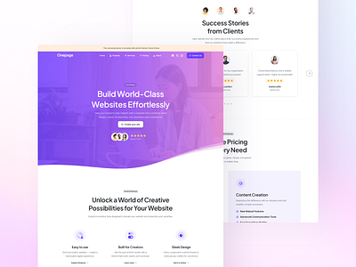 Onepage – Creative Demo | pixfort Theme animation features footer framer gradient header hero section home homepage icons illustration landing page menu navigation onepage pixfort ui ux web design wordpress