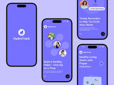 Onboarding Screen - HydroTrack | Water Reminder | daily reminder drink health mobile app hydration hydrotrack mobile mobile app mobile health solutions moisture monitoring onboarding rerninder management ui ux water tracker