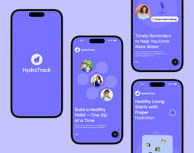 Onboarding Screen - HydroTrack | Water Reminder | daily reminder drink health mobile app hydration hydrotrack mobile mobile app mobile health solutions moisture monitoring onboarding rerninder management ui ux water tracker