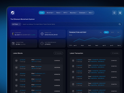 Ethereum Blockchain Explorer blockchaindesign cryptodashboard cryptodesign defitools ethereumexplorer etherscan smartcontracts tokentracker uxuidesign web design web site web3 web3productdesign web3ui