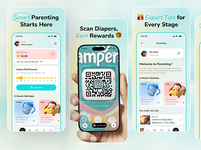 App Store Screenshots – Baby Rewards App app app design app store apple store appmarketing appstorescreenshots babyapp google play ios mobile mobile app mobile ui parentingapp play store play store screenshot playstore rewardapp screenshot ui design uiux
