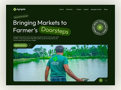Agrigate – Bold, Rural-Focused Hero Section in Dark Theme agritechdesign bangladeshstartup cleaninterface darkmodeui farmtech figmadesign herosectiondesign ibrahimuix purposedrivenux socialimpactdesign usercentereddesign uxforgood webdesign