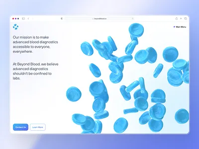 Beyond Blood: AI Blood Diagnostics & Microfluidics UI 3d blood cell ai blood diagnostics ai blood testing biotech landing page biotech web design biotech website biotechnology blood analysis blood diagnostics blood test blood testing blue clean gradient liquid biopsy medical diagnostics microfluidics minimal modern point of care testing