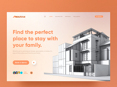 Modern Real Estate Website Header 3d house illustration architecture ui clean design header design hero section landing page minimal ui modern web design pastel colors property search property website real estate real estate branding real estate landing real estate ui real estate website uiux web design website header