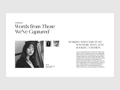Editorial Testimonial Section Concept art design editorial figma graphic design photography section serif studio testimonials typography ui ux web web design
