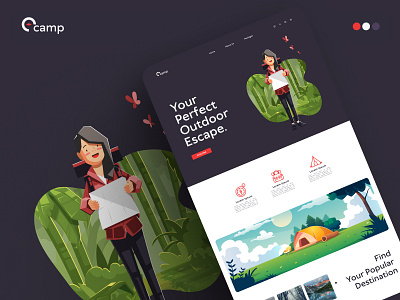 ecamp- A Tourism Company brand identity branding camping company compass logo illustration landing page tourism brand ui ux ui