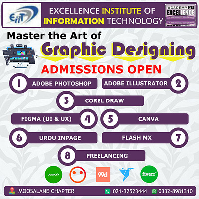 Graphic Designing For Academy Of Excellence SIr Muhammad Mustafa adobe photoshop branding canva computer course corel draw design excllence figma flash graphic design graphic designing course illustration illustrator kharadar logo mustafa sir mustafa ui urdu typing vector