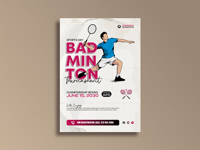 Badminton Poster Design Template award badminton branding brochure championship cover fitness flyer game illustration leaflet lifestyles minimalist player poster racket shuttlecock success tournament vector