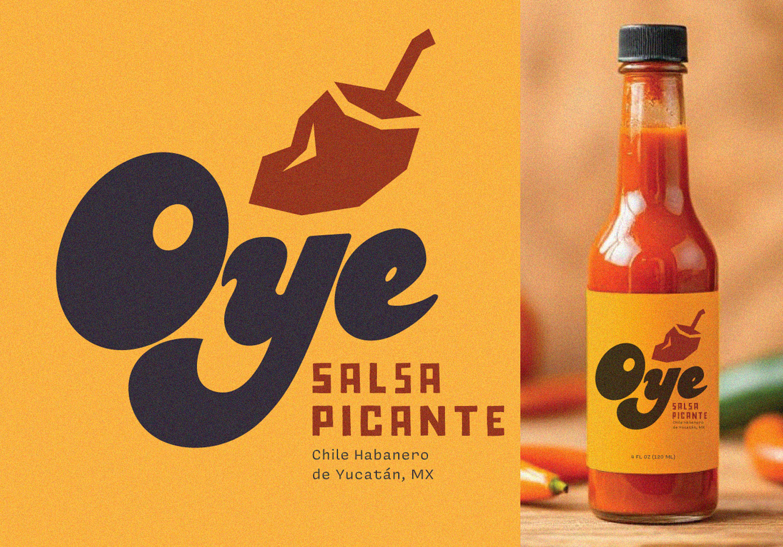 Oye Hot Sauce branding chile hot sauce lettering logo mexico packaging retro type weekly warm up