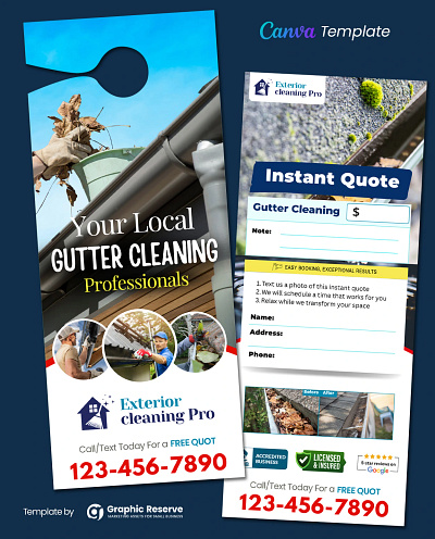 Gutter Cleaning Door Hanger Canva Template – Boost Local Leads canva door hanger door hanger door hanger design door hanger template pressure wash pressure wash door hanger