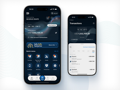 mobile banking app ui design app banking blur branding clean dark design dollar figma finance gift gradient graphic design illustration liquid mobile ui ux wallet