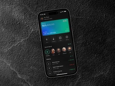Digital Wallet App: Dark Mode Financial Dashboard appdesign balancecard bankingui contactpayment darkmode digitalpayment digitalwallet financeapp financialapp fintech gradientdesign mobilefinance mobilepayment mobilewallet moneytransfer paymentapp quicksend transactionhistory userinterface walletdesign