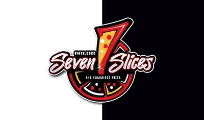 Seven Slices, the Yummiest Pizza shop logo brand identity branding creative design creative logo design graphic design logo logo design pizza pizza logo