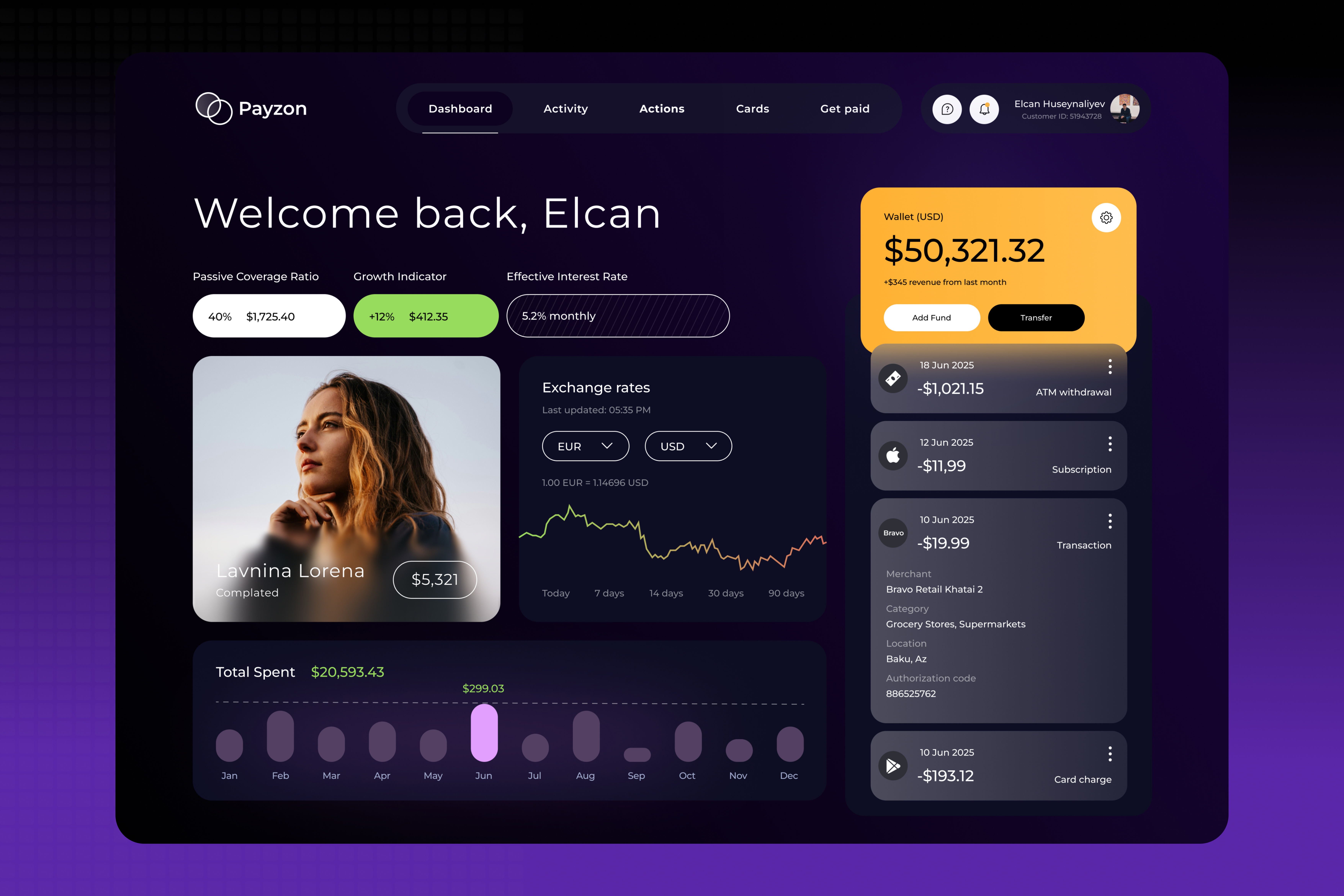 Payzon – Dashboard UI for Digital Wallet & Personal Finance App banking app dark ui data visualization exchange rates figma dashboard finance dashboard financial app free kit modern ui money tracker monthly expenses navigation neobank design personal finance service transaction history ui user interface wallet ui