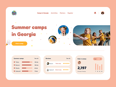 Summer camp camps children desktopdesign entertainment georgia holidays joy kids landingpage statistics summer summertime ui uiux ux
