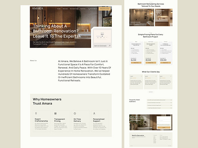 Amara: Crafting Luxe Bathroom Sanctuaries bathroomdesign branding figma graphic design homerenovation interiordesign landingpage luxury pricing pricingsection room servicelandingpage ui website