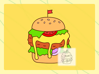 🍔 Cheesy Burger Snack Time – Food Illustration art branding burger children art color marker color pencil coloring book coloring page crayons design flat design food graphic design illustration kids time museline musemind parenting snacks