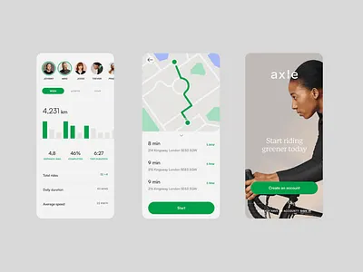 Axle: Ride & Track Your Green Journey app app design application application design dashboard data data analysis design health metrics minimalist modern simple tracker ui ui design ux design uxui