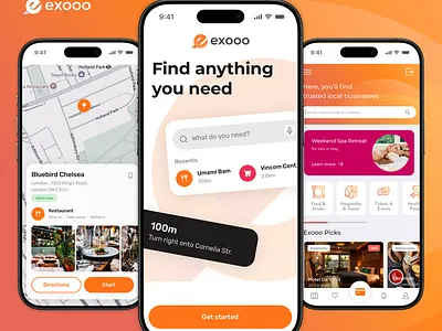 Exooo – UI/UX Sneak Peek for Local Deals & Smart Navigation App app app design mobile app product design promo app ui ux